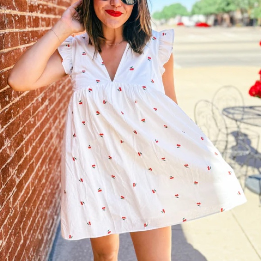 Mustard Seed • Cherry embroidery mini dress